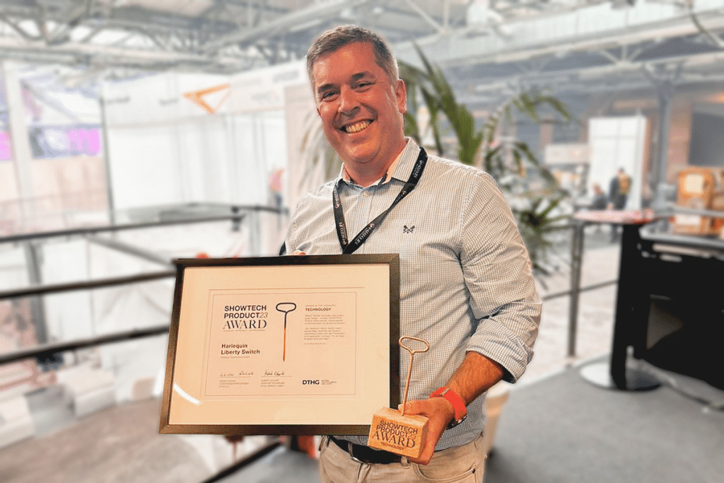 Harlequin Group CEO with the Showtech award | Professional Sprung & Vinyl Dance Floors | Harlequin Floors